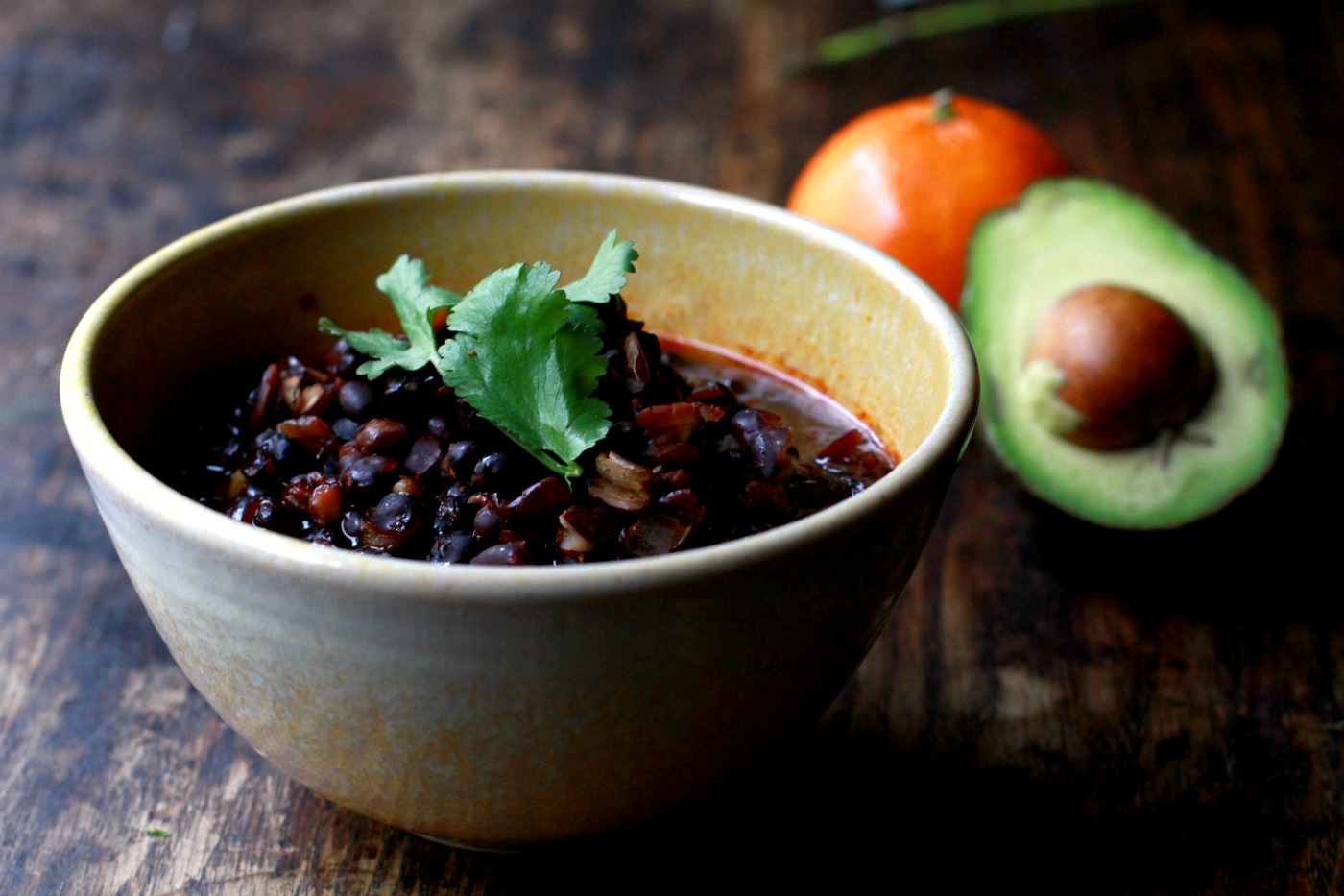black beans and cilantro