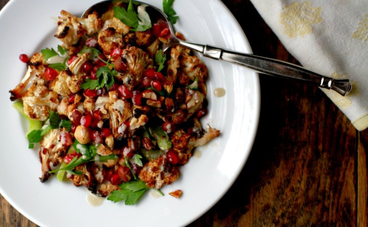 roasted cauliflower salad with pomegranate and hazelnuts