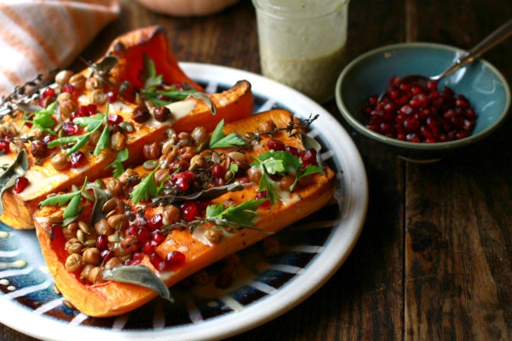 roasted butternut squash with maple tahini sauce