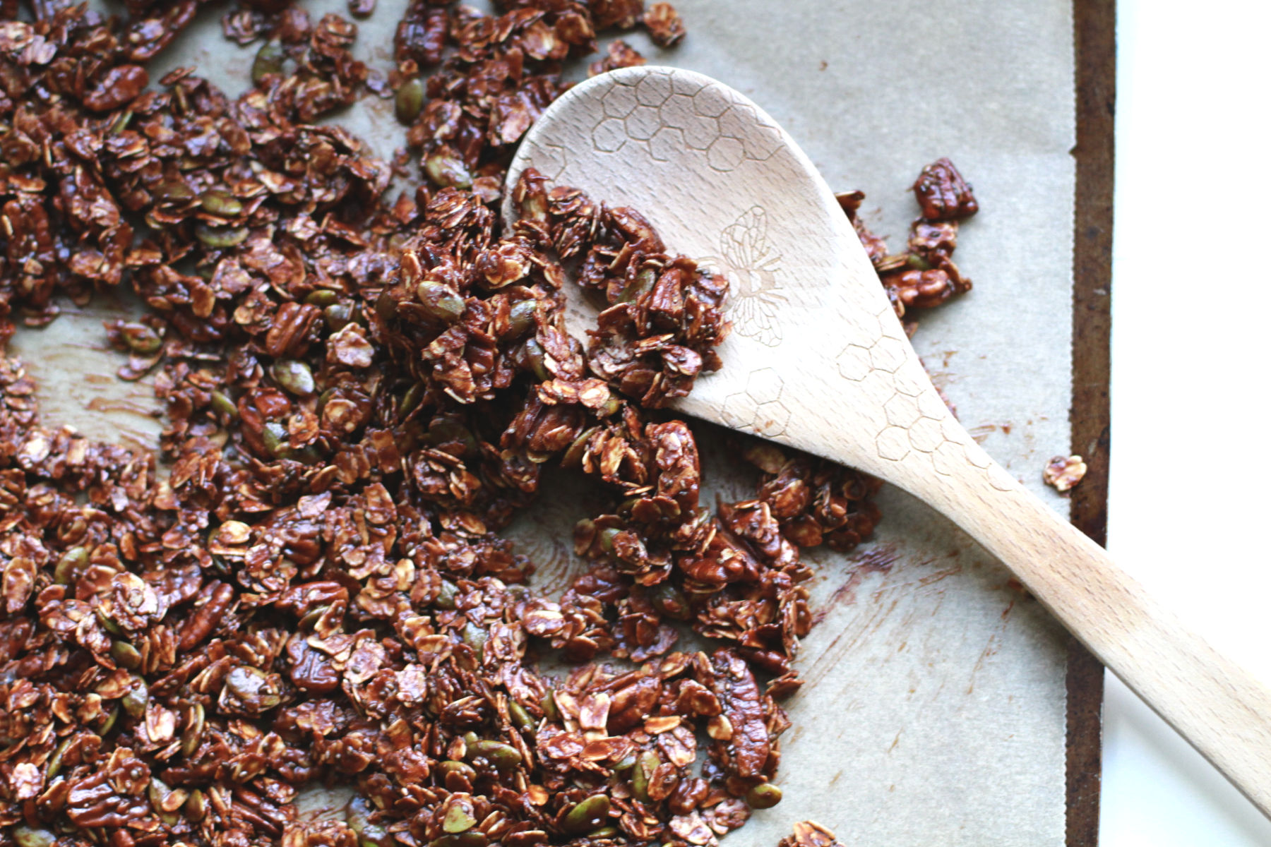 chocolate pecan granola with tahini